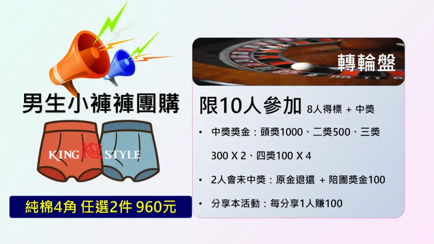 A-2轉輪盤純棉4角褲團購10搶8-輪播圖